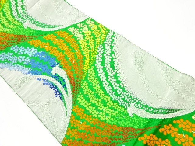 リサイクル　組紐に花模様織出し袋帯